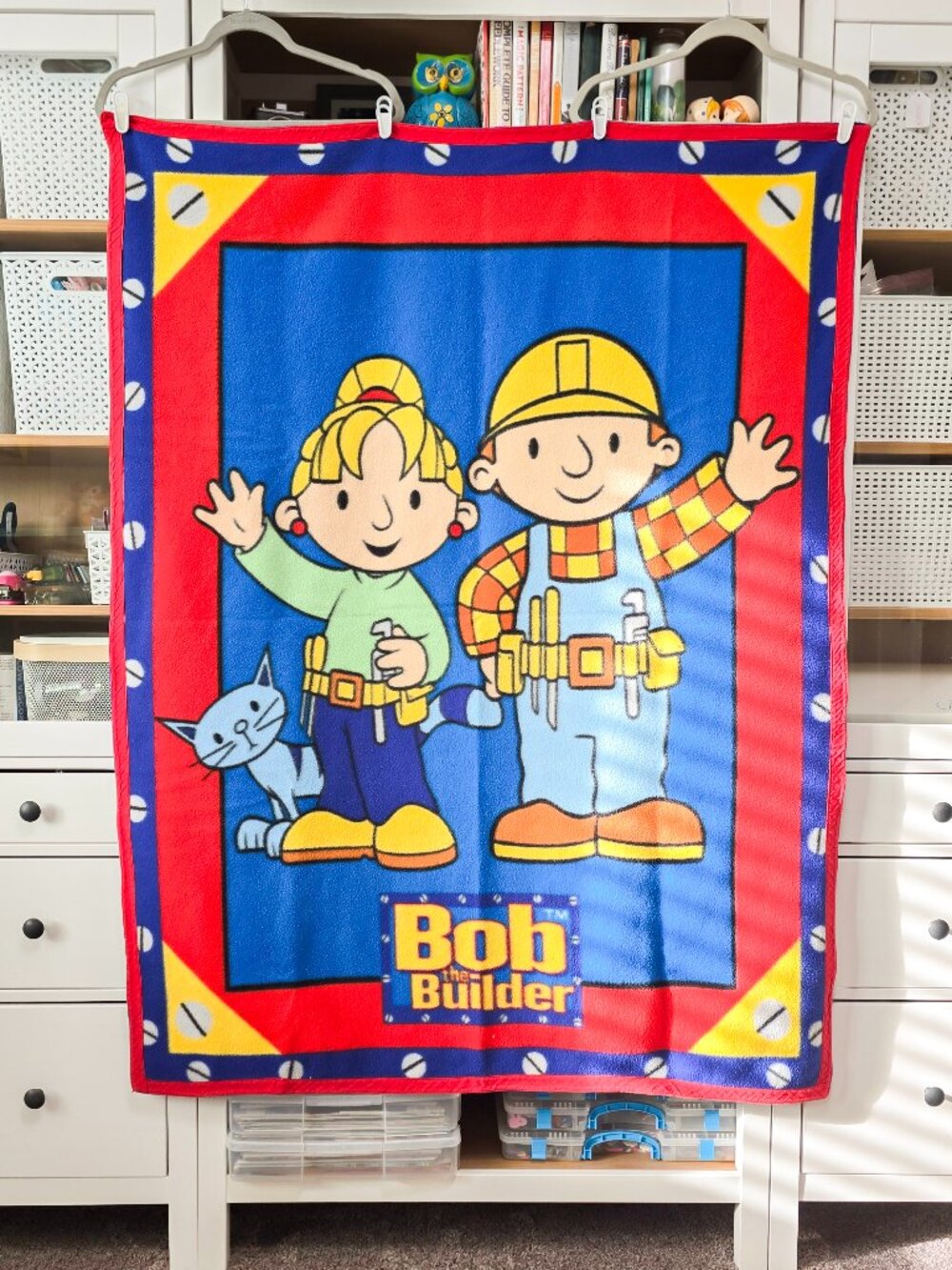 Vintage Y2K Bob the Builder Handmade Fleece Throw Blanket 43" x 57"